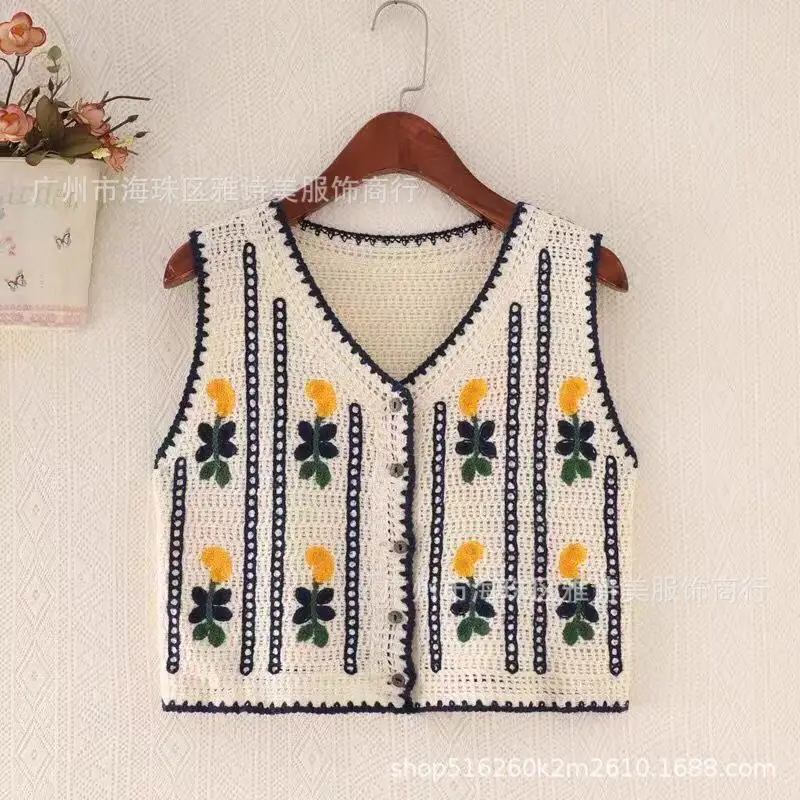 New Spring Women's Knitted Embroidery Vest Coat Ethnic Style