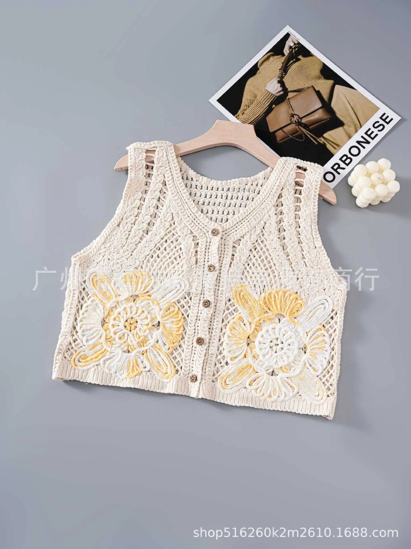 New Spring Women's Knitted Embroidery Vest Coat Ethnic Style