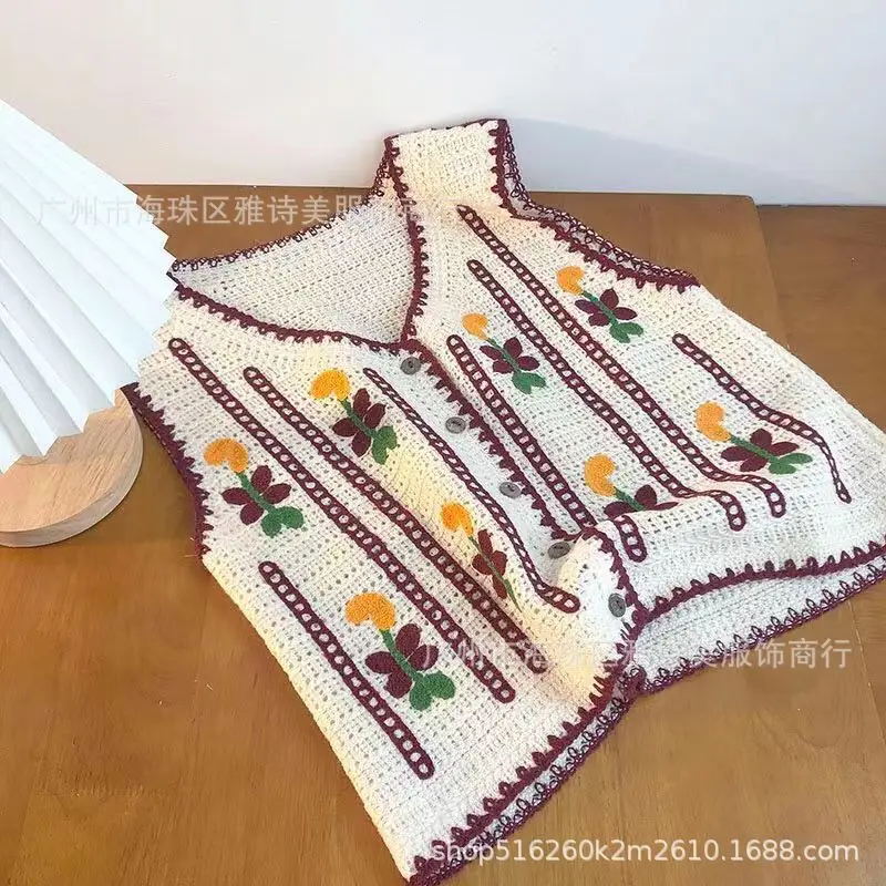 New Spring Women's Knitted Embroidery Vest Coat Ethnic Style