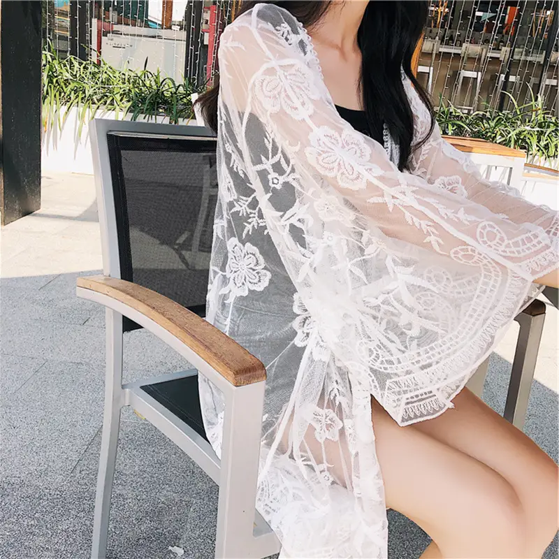 White Embroidered Lace Cardigan Set for Women - Image 9