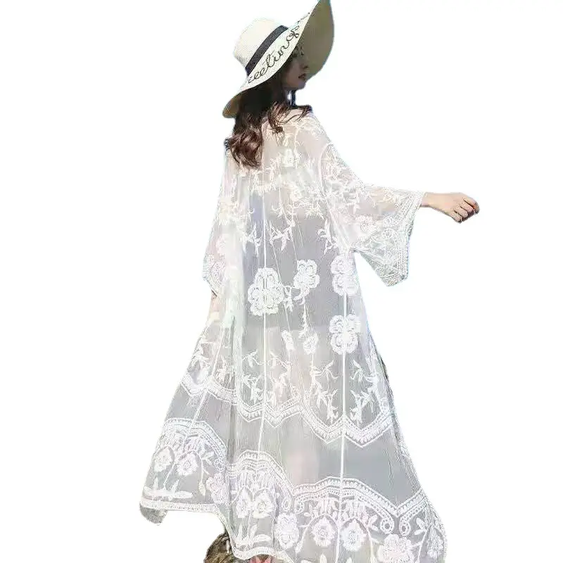White Embroidered Lace Cardigan Set for Women - Image 12