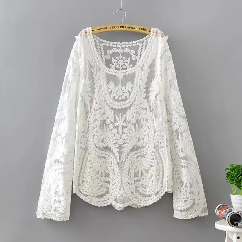 White Embroidered Lace Cardigan Set for Women - Image 2