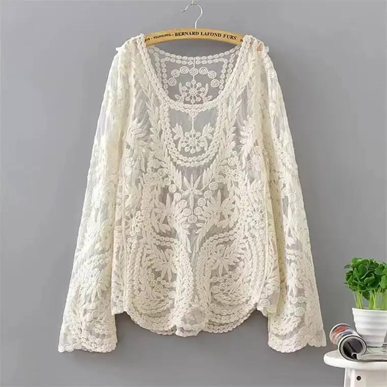 White Embroidered Lace Cardigan Set for Women - Image 3