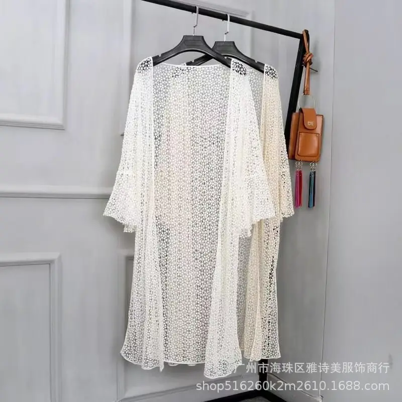 White Embroidered Lace Cardigan Set for Women - Image 7