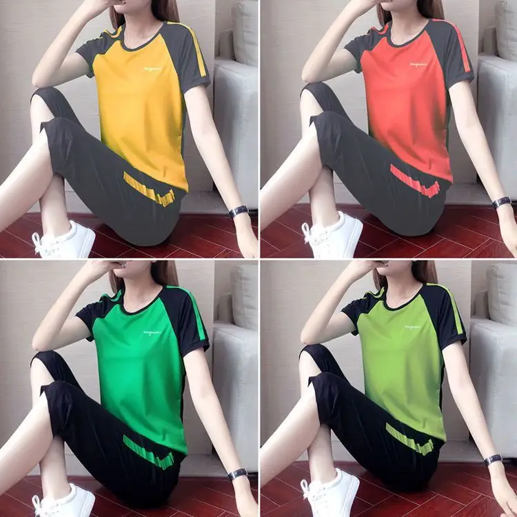 Women Running Sports Suit Green Black Large - Image 8