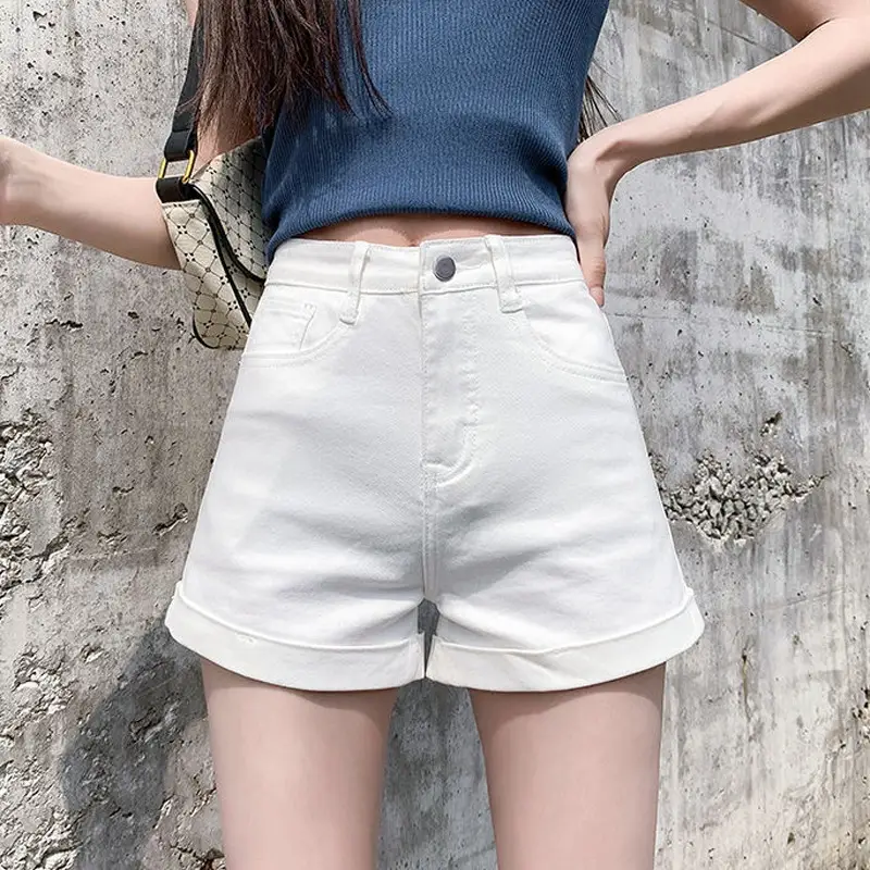 White Denim High Waist Shorts for Women 2021 Summer - Image 7