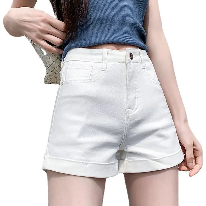 White Denim High Waist Shorts for Women 2021 Summer - Image 9