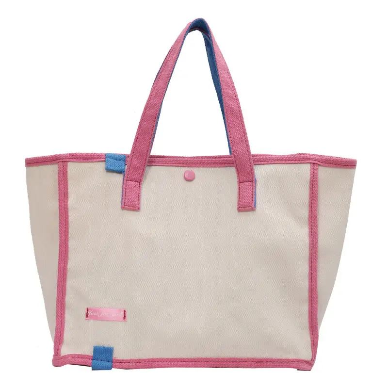 Women's Canvas Shoulder Bag Blue Brown Contrast - Image 4