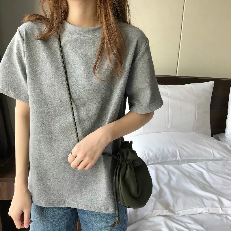 Women Grey Loose T-Shirt Short Sleeve Summer 2025 - Image 4