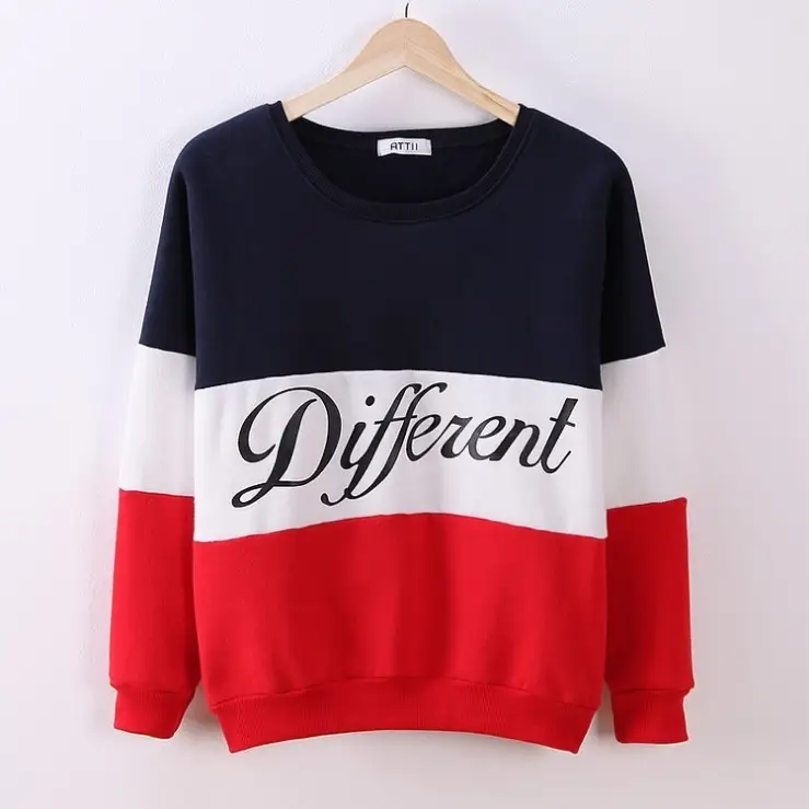 Women Color Block Letter Crewneck Fleece Sweatshirt Red White Grey — feature 1