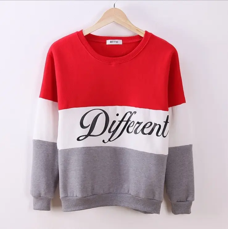 Women Color Block Letter Crewneck Fleece Sweatshirt Red White Grey — feature 2