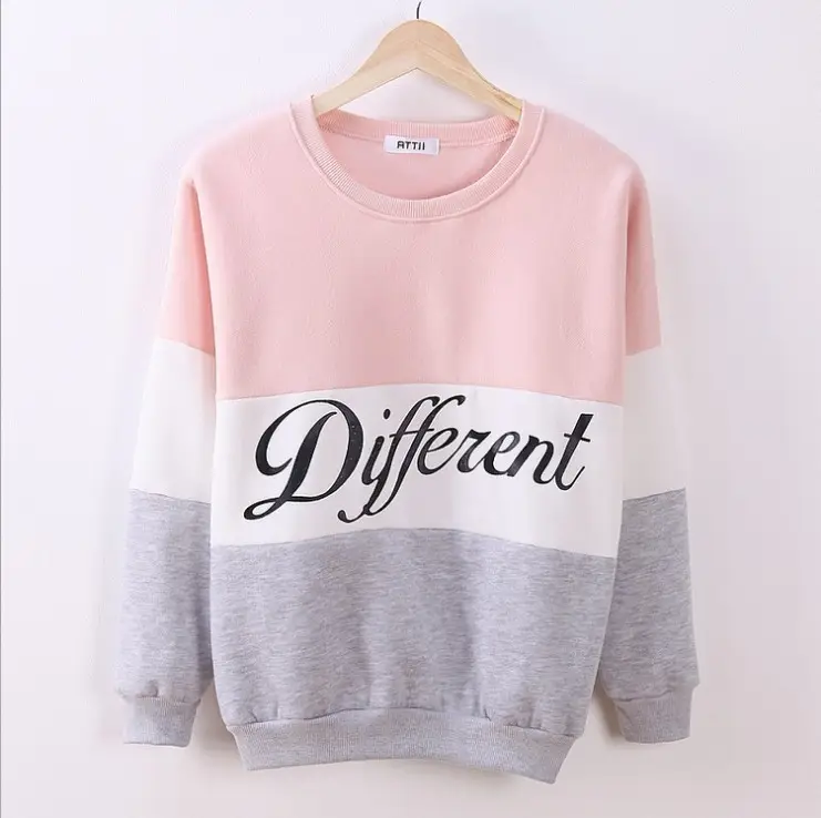 Women Color Block Letter Crewneck Fleece Sweatshirt Red White Grey — feature 3