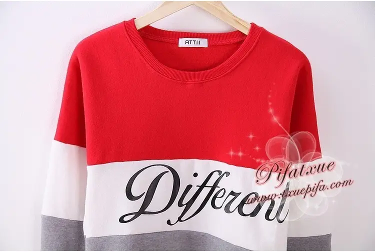 Women Color Block Letter Crewneck Fleece Sweatshirt Red White Grey — feature 5