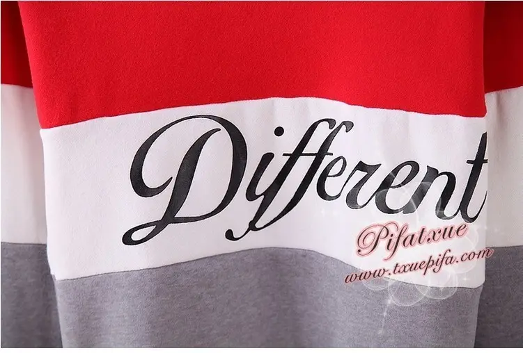 Women Color Block Letter Crewneck Fleece Sweatshirt Red White Grey — feature 7