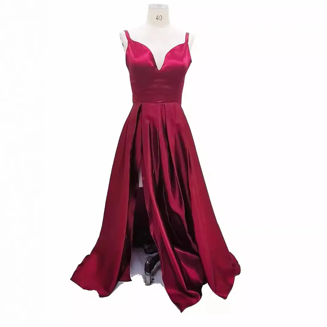 Maroon Long Skirted Evening Gown with High Slit