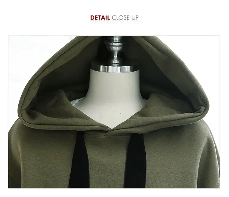 Olive Green Long Sleeve Hooded Pullover Large — feature 13