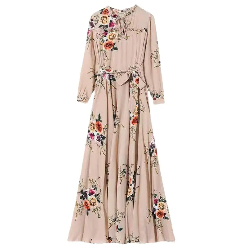 Black Floral Long Sleeve A-Line Dress for Women