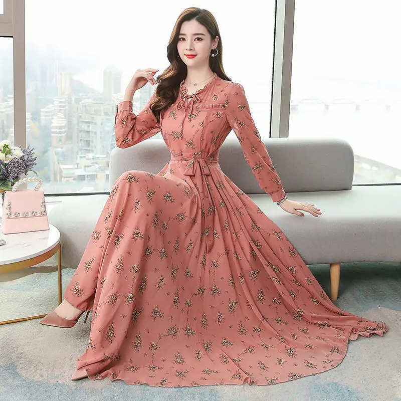 Black Floral Long Sleeve A-Line Dress for Women
