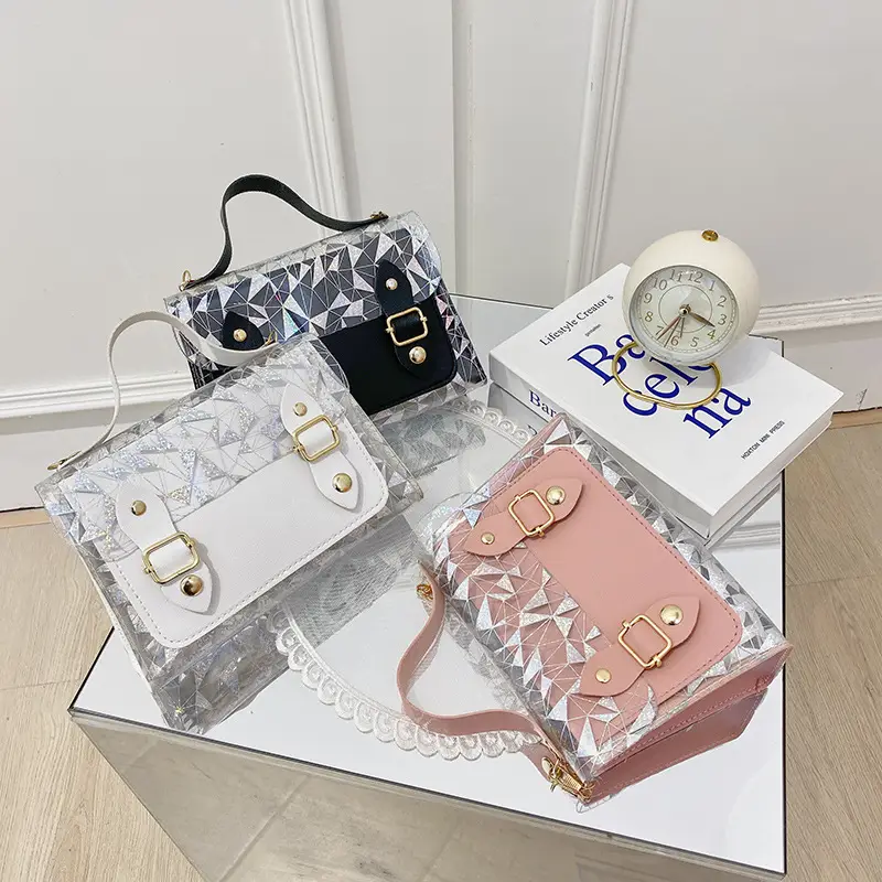 Women's Transparent Black Double Buckle Handbag