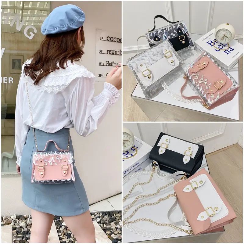 Women's Transparent Black Double Buckle Handbag