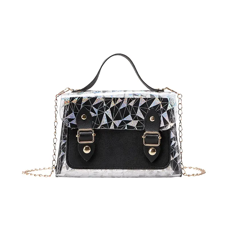 Women's Transparent Black Double Buckle Handbag
