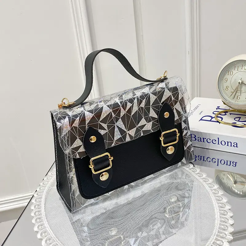 Women's Transparent Black Double Buckle Handbag