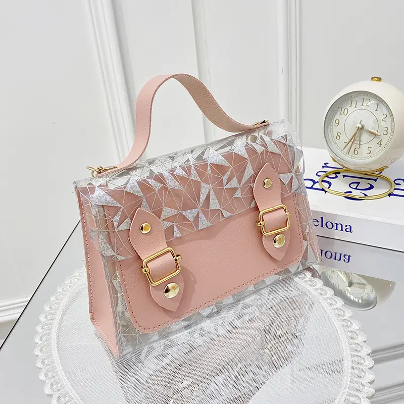 Women's Transparent Black Double Buckle Handbag