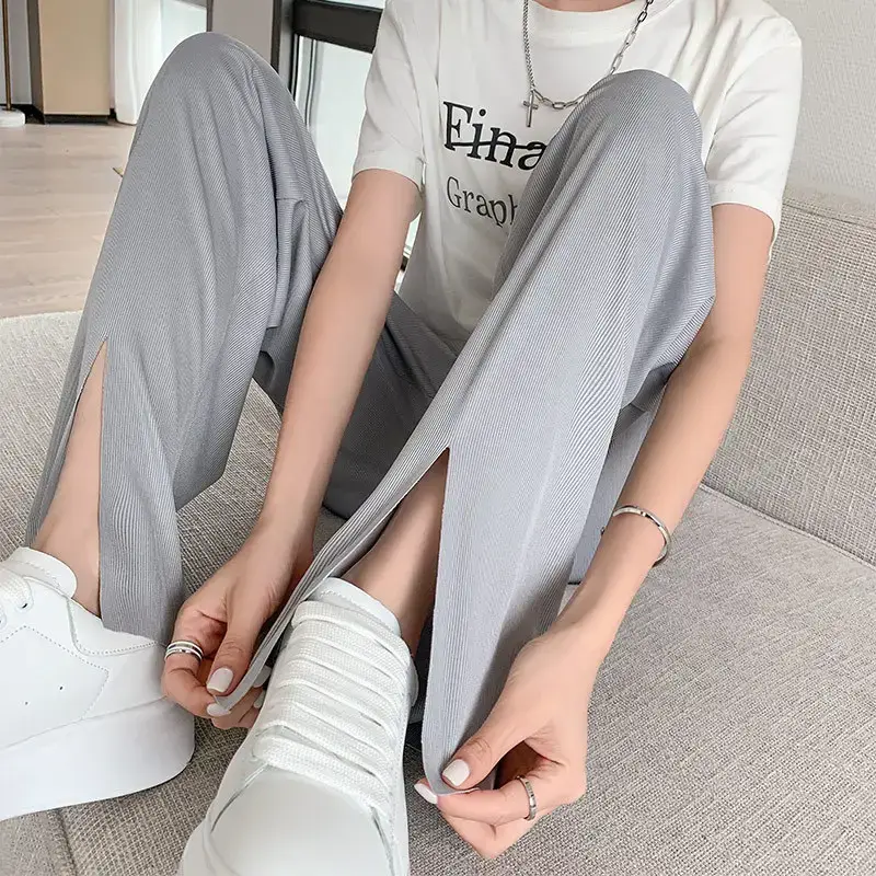 Women's 2021 Ice Silk Wide Leg Pants Grey Slimming - Image 6