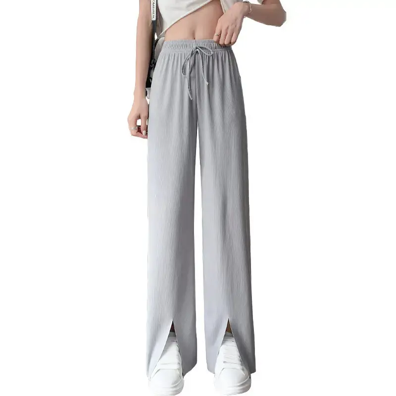 Women's 2021 Ice Silk Wide Leg Pants Grey Slimming - Image 9