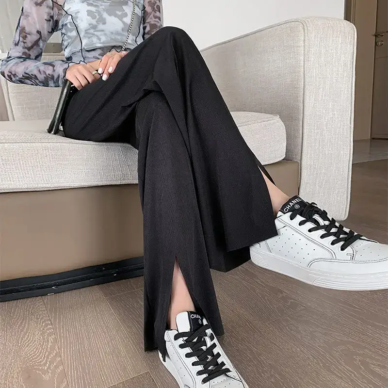Women's 2021 Ice Silk Wide Leg Pants Grey Slimming - Image 2