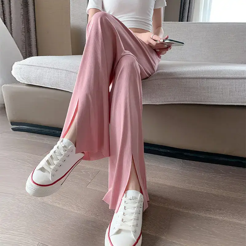 Women's 2021 Ice Silk Wide Leg Pants Grey Slimming - Image 3