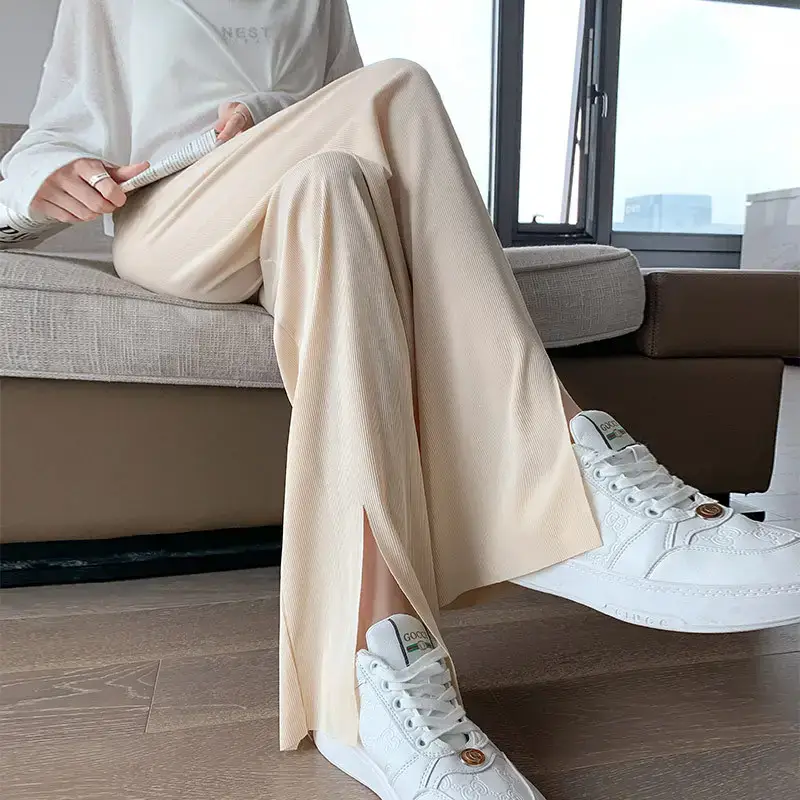 Women's 2021 Ice Silk Wide Leg Pants Grey Slimming - Image 4