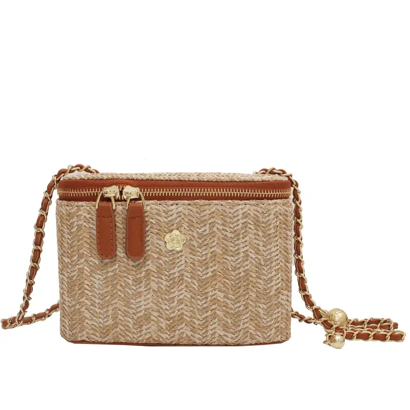 Korean Style Women's Woven Bucket Bag with Chain Shoulder Crossbody - Image 13