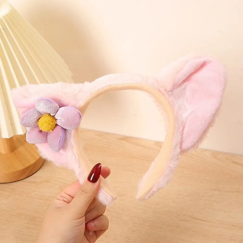 Rabbit Ear Headband with Faux Fur & Pink Pads