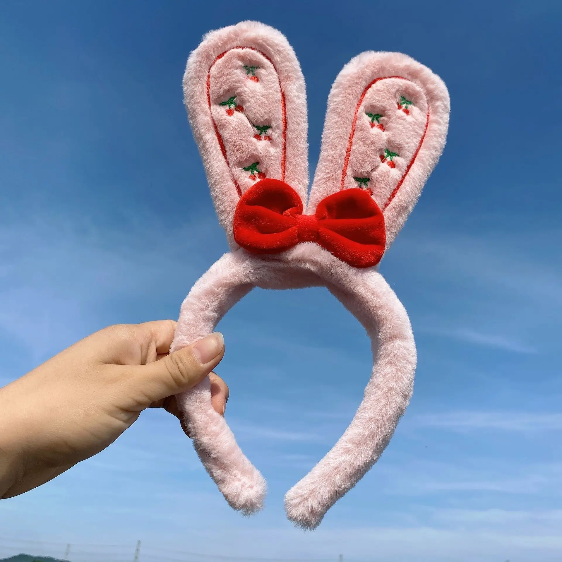 Rabbit Ear Headband with Faux Fur & Pink Pads