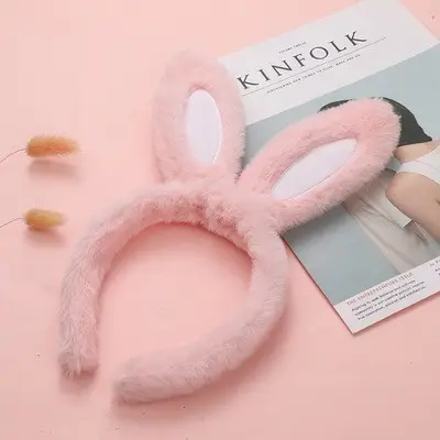 Rabbit Ear Headband with Faux Fur & Pink Pads
