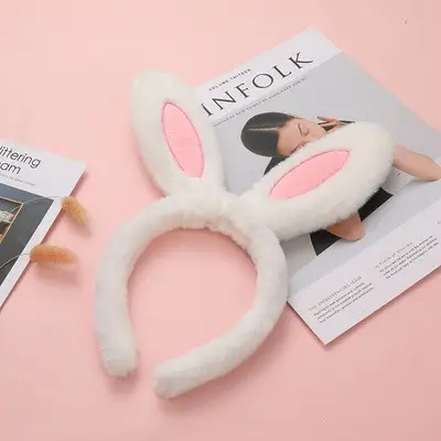 Rabbit Ear Headband with Faux Fur & Pink Pads