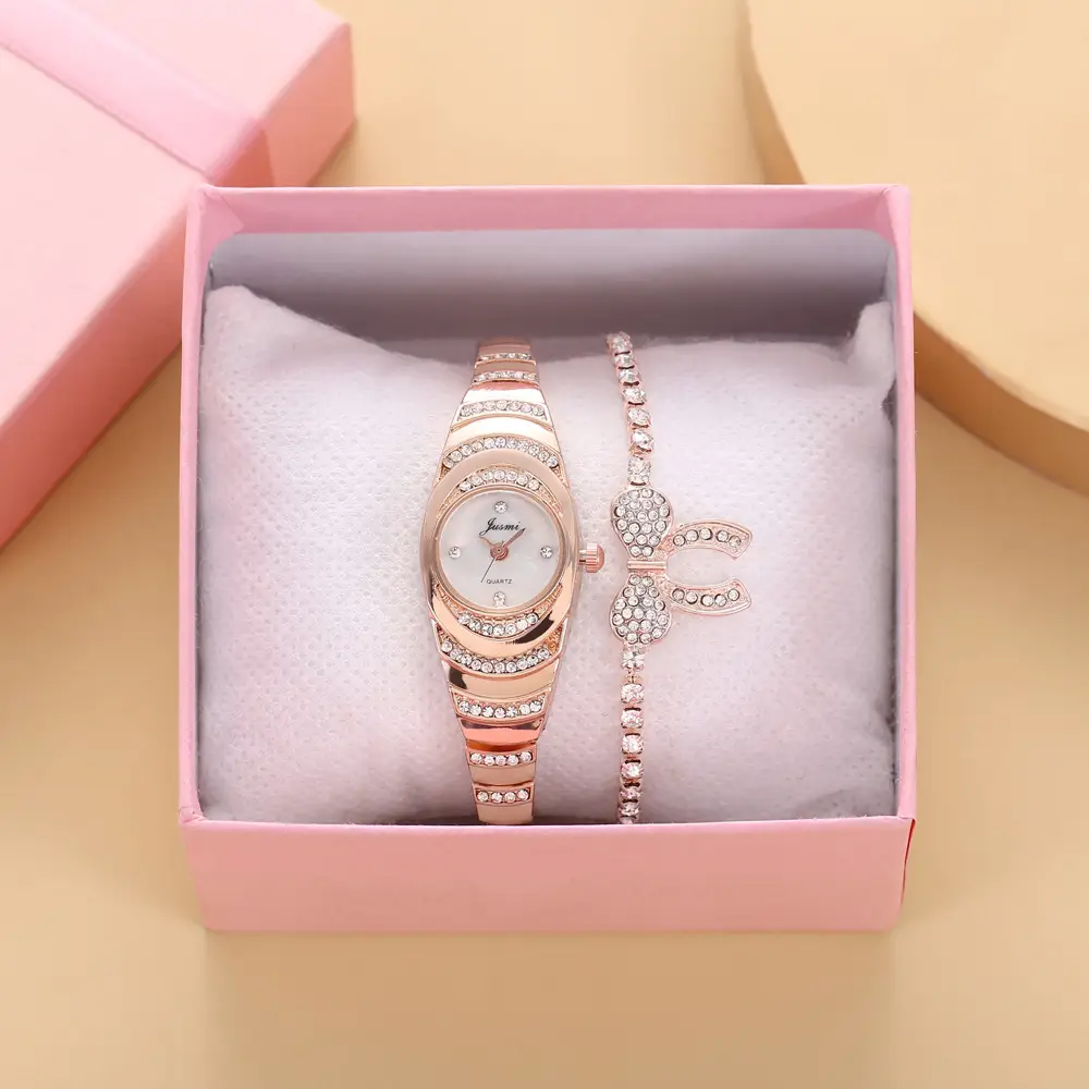 Diamond Encrusted Watch & Bracelet Set for Women