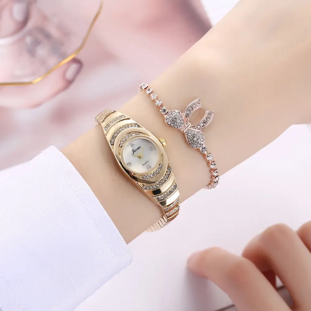 Diamond Encrusted Watch & Bracelet Set for Women