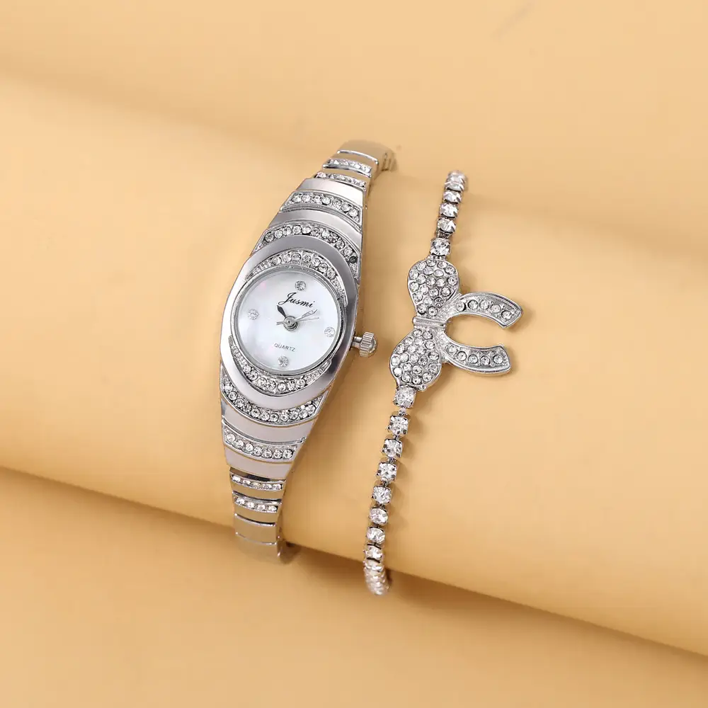 Diamond Encrusted Watch & Bracelet Set for Women
