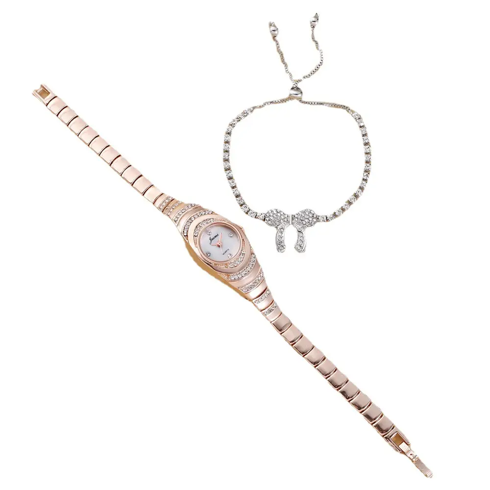 Diamond Encrusted Watch & Bracelet Set for Women