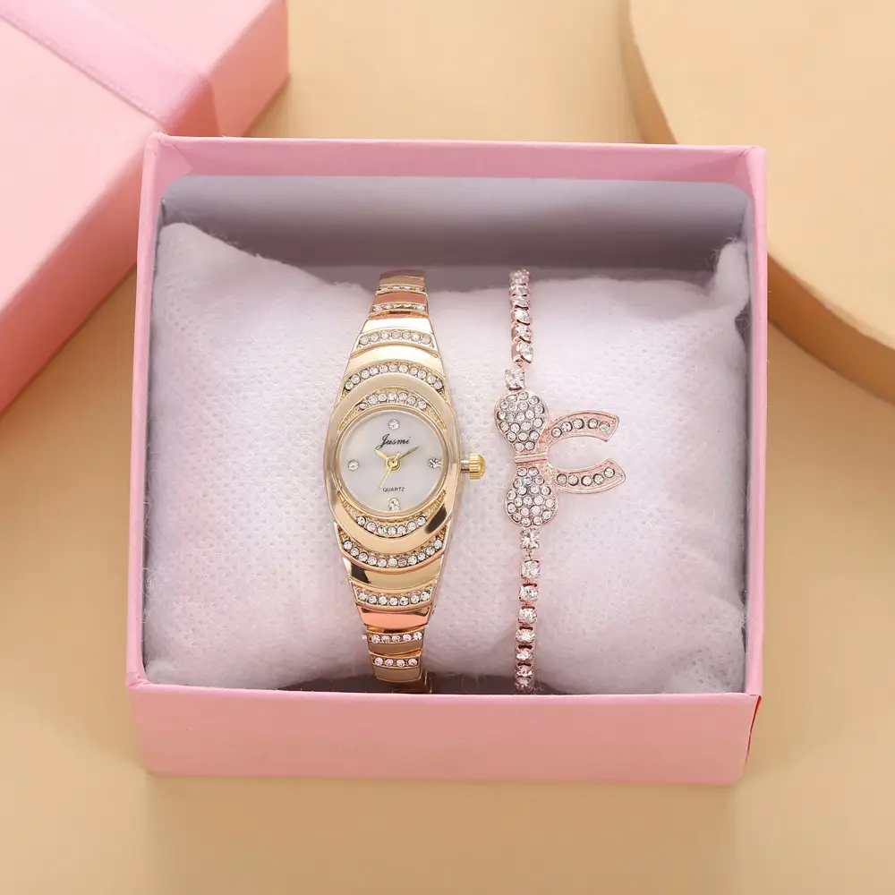 Diamond Encrusted Watch & Bracelet Set for Women