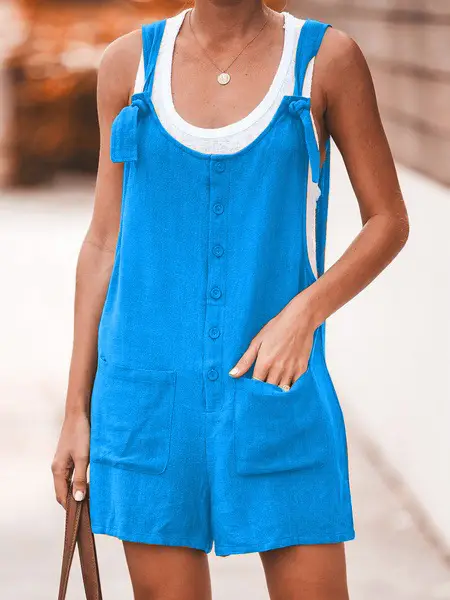 2025 Blue Lace-Up Cotton Shorts Set - Image 4