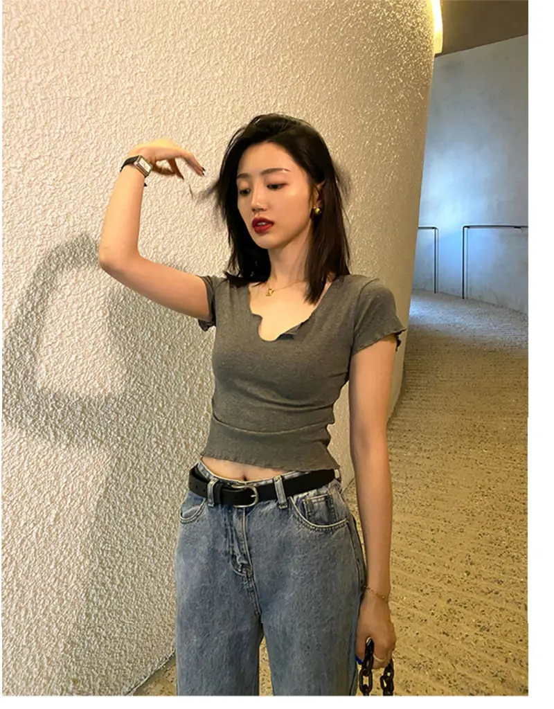Women Pure Cotton Short T-Shirt Black Summer — feature 1