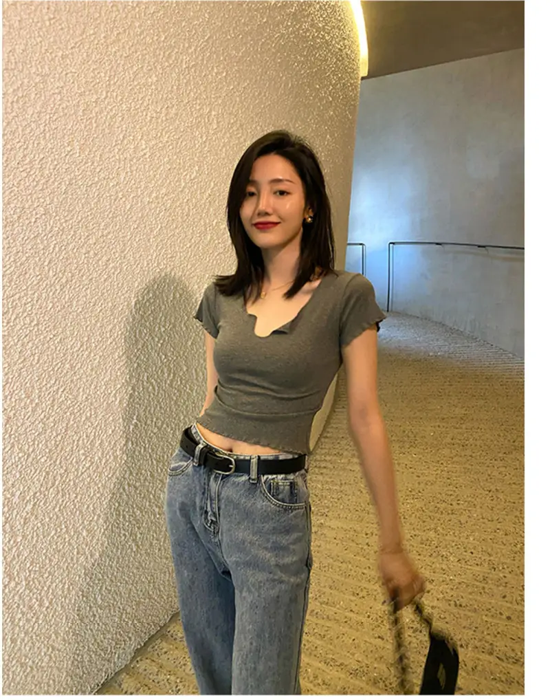 Women Pure Cotton Short T-Shirt Black Summer — feature 10