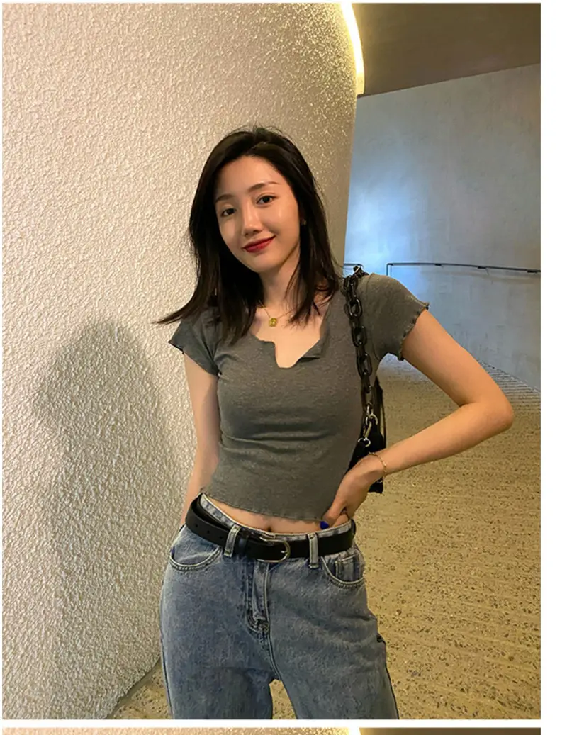 Women Pure Cotton Short T-Shirt Black Summer — feature 11