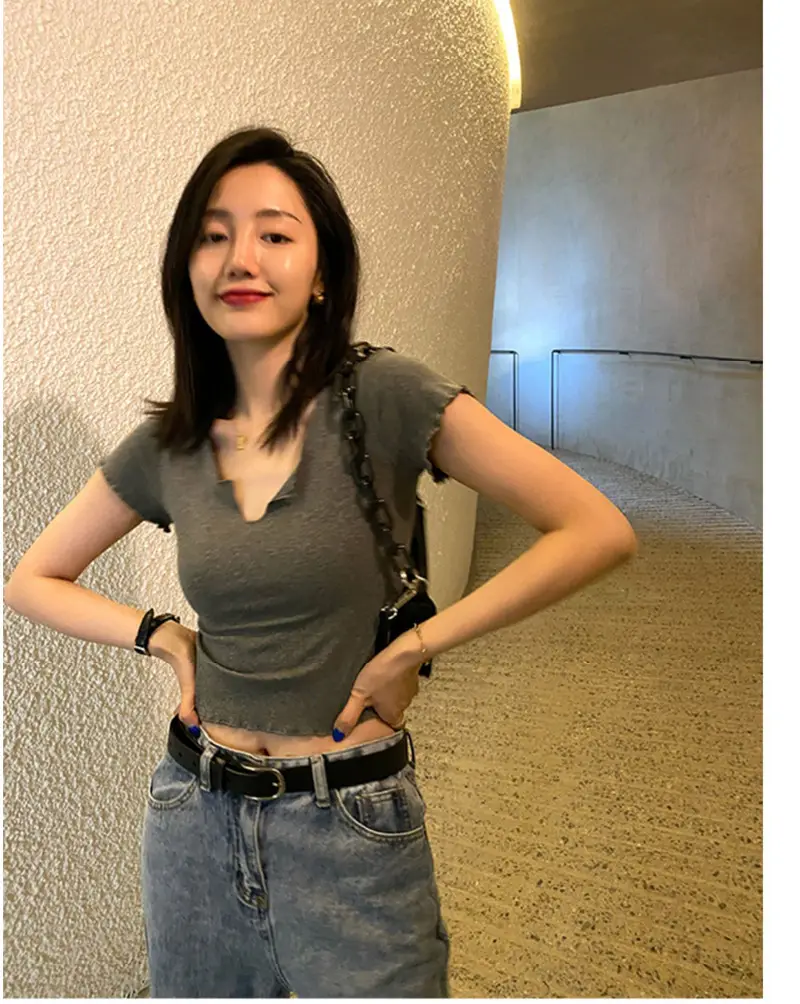 Women Pure Cotton Short T-Shirt Black Summer — feature 12