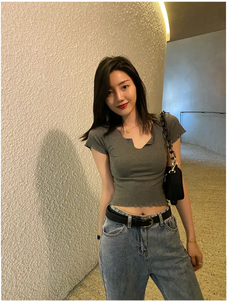 Women Pure Cotton Short T-Shirt Black Summer — feature 13