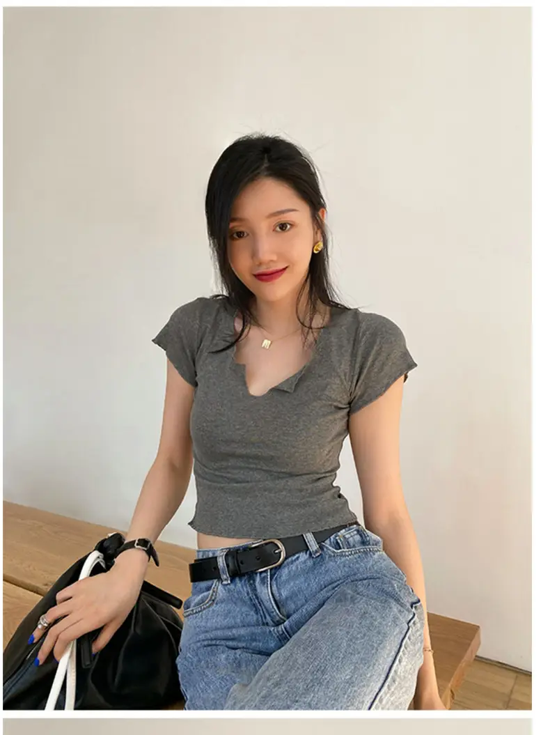 Women Pure Cotton Short T-Shirt Black Summer — feature 14