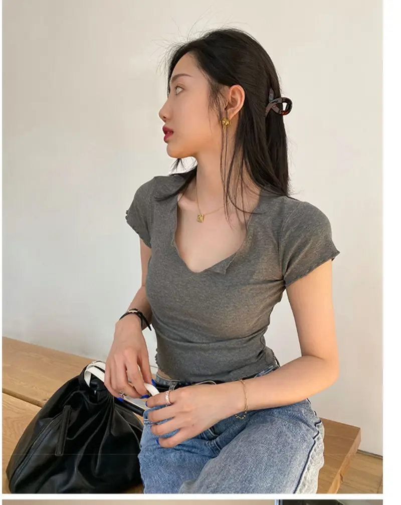 Women Pure Cotton Short T-Shirt Black Summer — feature 15